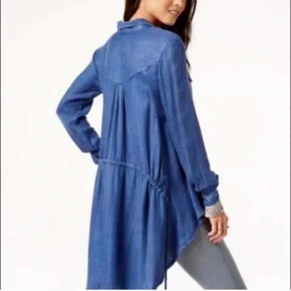 Free People Women's Waffle Knit Blue Button Up Shacket Top XS - Picture 1 of 7